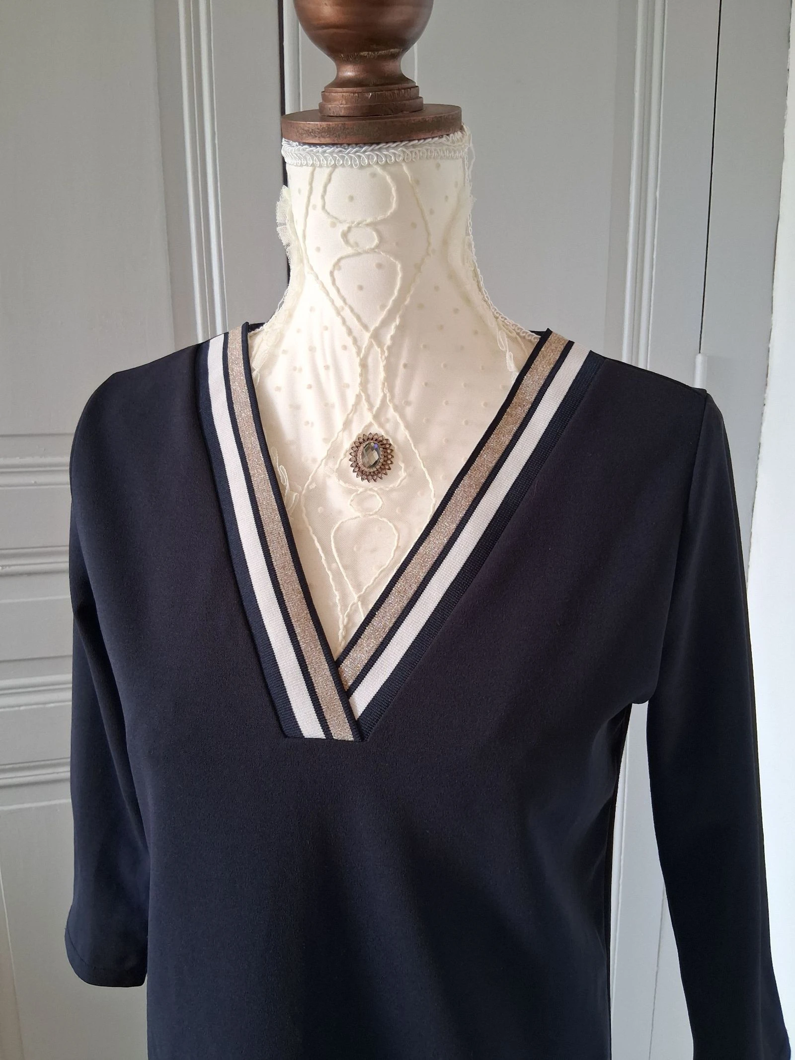 Navy blue V-neck straight dress sport chic Tissaia – Size 38 – photo 2